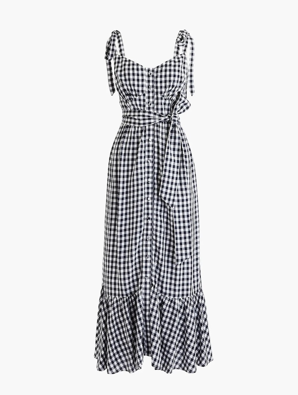 J. Crew Gingam Checkered Button Front Shoulder Tie Midi Dress - 14 Tall - Picture 3 of 10